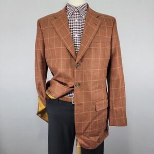 Tom James Men's Sport Coat Blazer Three Button Orange Windowpane About 44XL